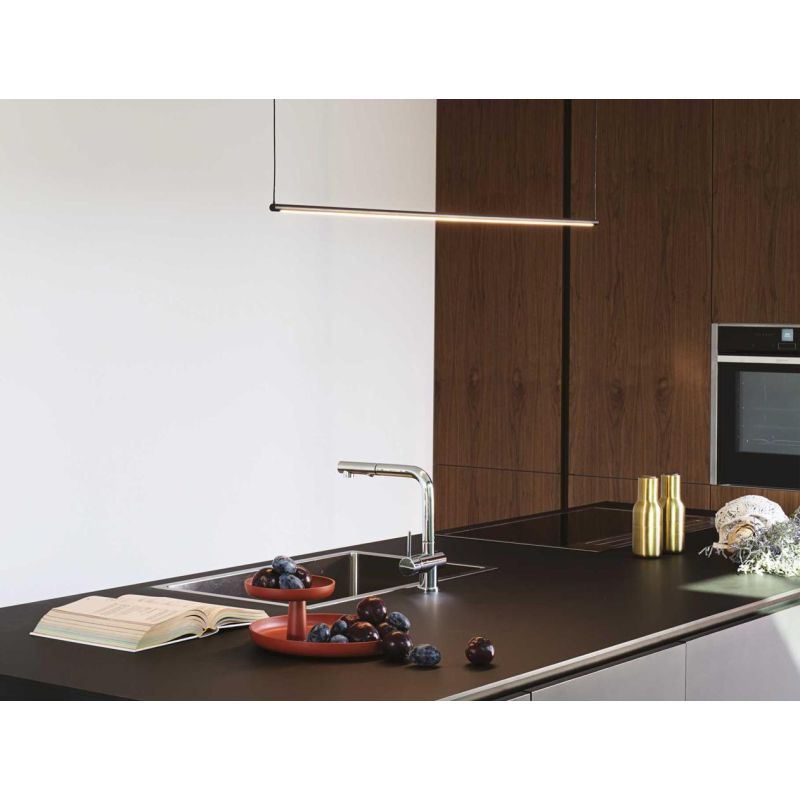 SOSPENSIONE LINEARE MODERNA METALLO NERO O BIANCO LED 20W LUCE 3000K CRISTALENSI - Cristalensi Shop Online