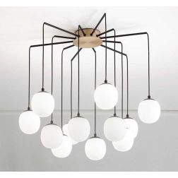 LAMPADARIO MODERNO IN METALLO NERO CON 12 OPPURE 16 SFERE IN VETRO BIANCO LAMPADINE G9 INCLUSE CRISTALENSI - Cristalensi Shop On