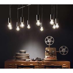 LAMPADARIO A SOSPENSIONE DAL DESIGN MODERNO CON 10 LUCI COLORE NERO CRISTALENSI - Cristalensi Shop Online