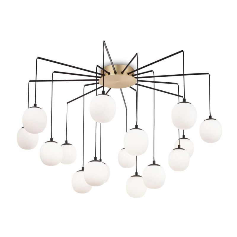 LAMPADARIO MODERNO IN METALLO NERO CON 12 OPPURE 16 SFERE IN VETRO BIANCO LAMPADINE G9 INCLUSE CRISTALENSI - Cristalensi Shop On