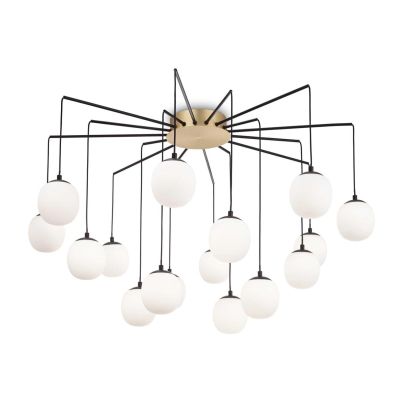 LAMPADARIO MODERNO IN METALLO NERO CON 12 OPPURE 16 SFERE IN VETRO BIANCO LAMPADINE G9 INCLUSE CRISTALENSI - Cristalensi Shop On