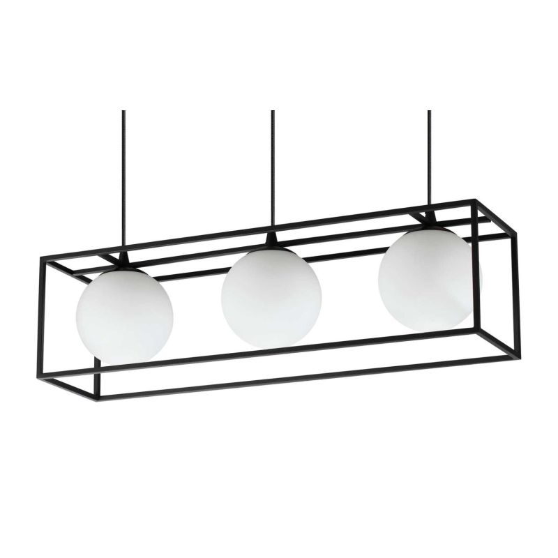 LAMPADARIO A SOSPENSIONE IN METALLO NERO O OTTONE RETTANGOLARE CON 3 SFERE IN VETRO MODERNO CRISTALENSI - Cristalensi Shop Onlin