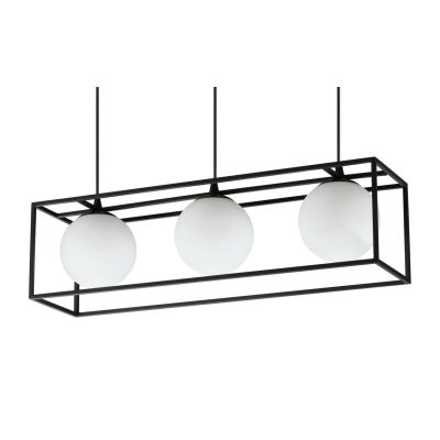LAMPADARIO A SOSPENSIONE IN METALLO NERO O OTTONE RETTANGOLARE CON 3 SFERE IN VETRO MODERNO CRISTALENSI - Cristalensi Shop Onlin