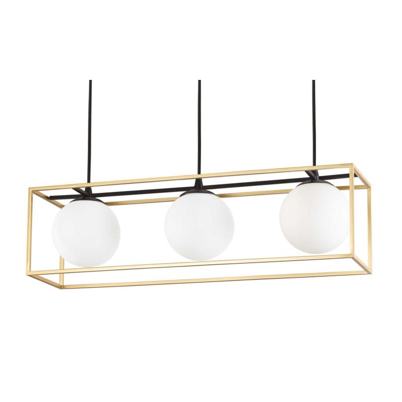 LAMPADARIO A SOSPENSIONE IN METALLO NERO O OTTONE RETTANGOLARE CON 3 SFERE IN VETRO MODERNO CRISTALENSI - Cristalensi Shop Onlin