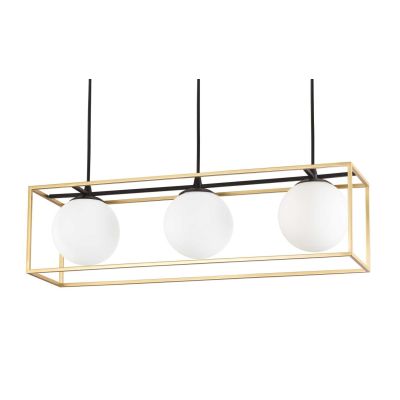 LAMPADARIO A SOSPENSIONE IN METALLO NERO O OTTONE RETTANGOLARE CON 3 SFERE IN VETRO MODERNO CRISTALENSI - Cristalensi Shop Onlin
