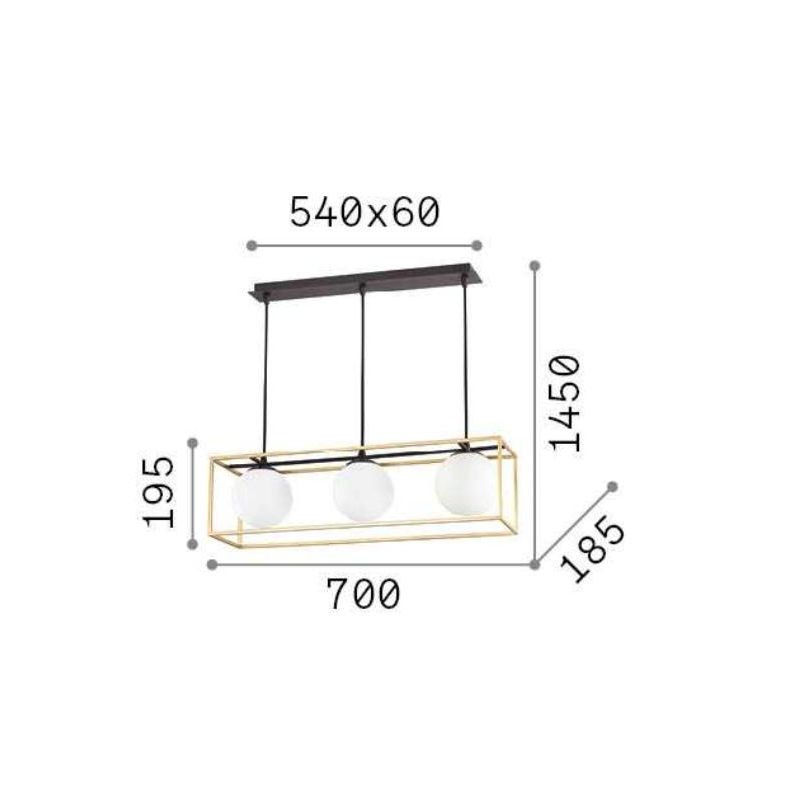 LAMPADARIO A SOSPENSIONE IN METALLO NERO O OTTONE RETTANGOLARE CON 3 SFERE IN VETRO MODERNO CRISTALENSI - Cristalensi Shop Onlin