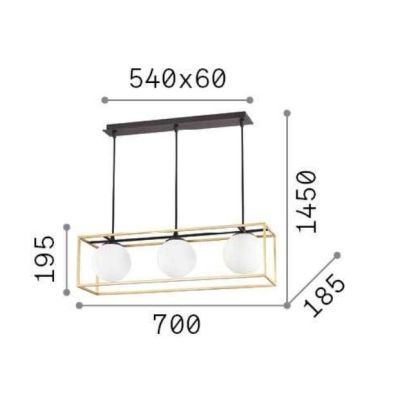 LAMPADARIO A SOSPENSIONE IN METALLO NERO O OTTONE RETTANGOLARE CON 3 SFERE IN VETRO MODERNO CRISTALENSI - Cristalensi Shop Onlin