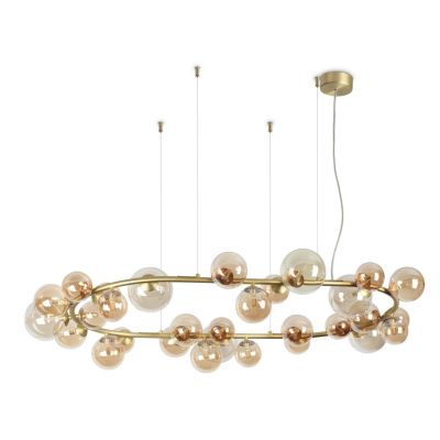 SOSPENSIONE MODERNA CIRCOLARE IN METALLO CON 30 SFERE IN VETRO FUME, BIANCO O AMBRA LAMPADINE G9 INCLUSE CRISTALENSI - Cristalen