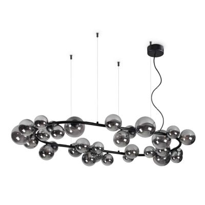SOSPENSIONE MODERNA CIRCOLARE IN METALLO CON 30 SFERE IN VETRO FUME, BIANCO O AMBRA LAMPADINE G9 INCLUSE CRISTALENSI - Cristalen