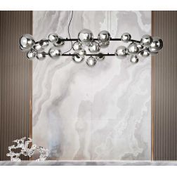 SOSPENSIONE MODERNA CIRCOLARE IN METALLO CON 30 SFERE IN VETRO FUME, BIANCO O AMBRA LAMPADINE G9 INCLUSE CRISTALENSI - Cristalen