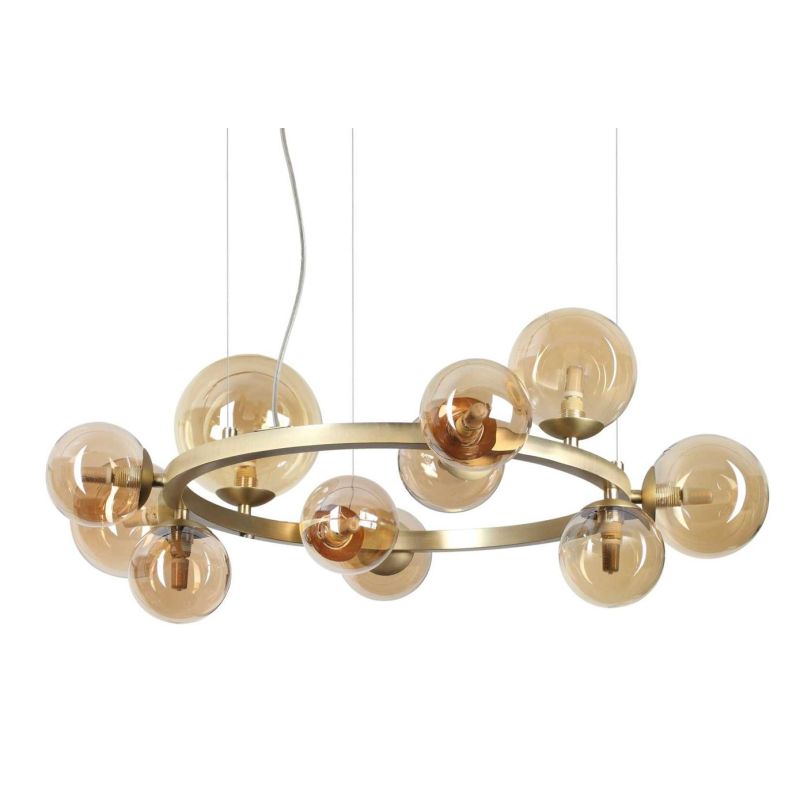 SOSPENSIONE CIRCOLARE IN METALLO CON 14 OPPURE 11 SFERE IN VETRO FUME, BIANCO O AMBRA LAMPADINE G9 INCLUSE CRISTALENSI - Cristal