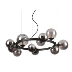 SOSPENSIONE CIRCOLARE IN METALLO CON 14 OPPURE 11 SFERE IN VETRO FUME, BIANCO O AMBRA LAMPADINE G9 INCLUSE CRISTALENSI - Cristal 2