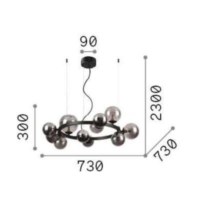 SOSPENSIONE CIRCOLARE IN METALLO CON 14 OPPURE 11 SFERE IN VETRO FUME, BIANCO O AMBRA LAMPADINE G9 INCLUSE CRISTALENSI - Cristal