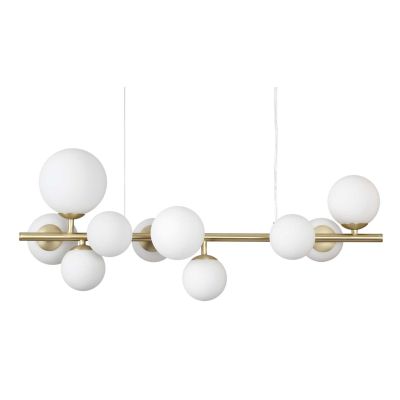 SOSPENSIONE LINEARE ORIZZONTALE IN METALLO CON 10 SFERE IN VETRO FUME, BIANCO O AMBRA LAMPADINE G9 INCLUSE CRISTALENSI - Cristal