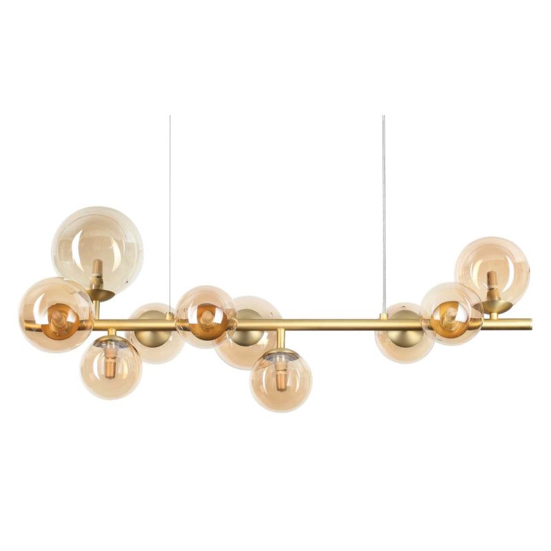 SOSPENSIONE LINEARE ORIZZONTALE IN METALLO CON 10 SFERE IN VETRO FUME, BIANCO O AMBRA LAMPADINE G9 INCLUSE CRISTALENSI - Cristal