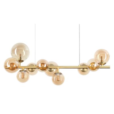 SOSPENSIONE LINEARE ORIZZONTALE IN METALLO CON 10 SFERE IN VETRO FUME, BIANCO O AMBRA LAMPADINE G9 INCLUSE CRISTALENSI - Cristal