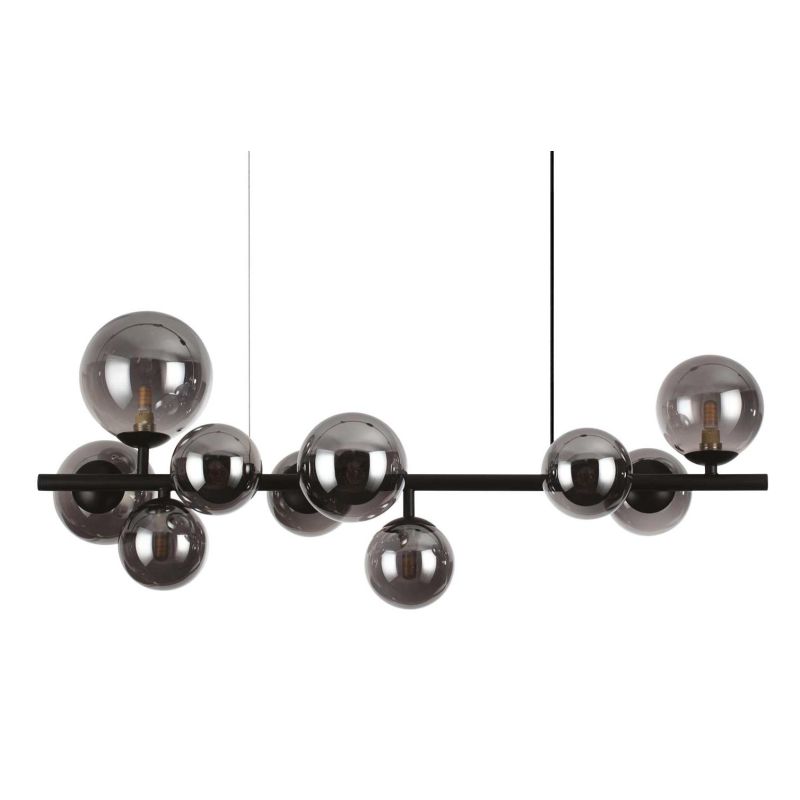 SOSPENSIONE LINEARE ORIZZONTALE IN METALLO CON 10 SFERE IN VETRO FUME, BIANCO O AMBRA LAMPADINE G9 INCLUSE CRISTALENSI - Cristal