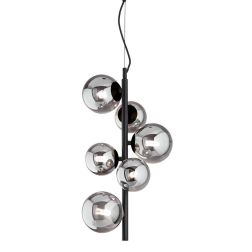 SOSPENSIONE VERTICALE MODERNA IN METALLO CON 6 SFERE IN VETRO FUME, BIANCO O AMBRA LAMPADINE G9 INCLUSE Ideal Lux - Cristalensi