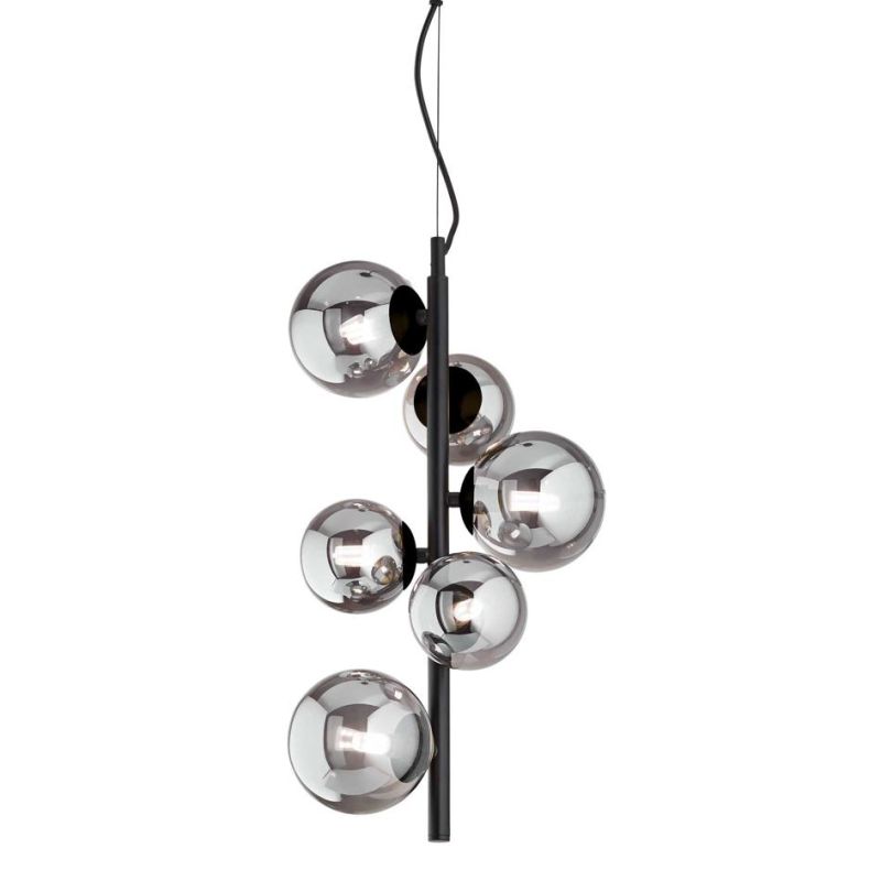 SOSPENSIONE VERTICALE MODERNA IN METALLO CON 6 SFERE IN VETRO FUME, BIANCO O AMBRA LAMPADINE G9 INCLUSE Ideal Lux - Cristalensi