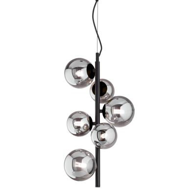 SOSPENSIONE VERTICALE MODERNA IN METALLO CON 6 SFERE IN VETRO FUME, BIANCO O AMBRA LAMPADINE G9 INCLUSE Ideal Lux - Cristalensi