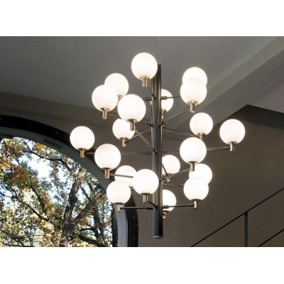 LAMPADARIO A SOSPENSIONE 20 LUCI MODERNO CON SFERE IN VETRO BIANCO LATTE DISPONIBILE IN 2 COLORI CRISTALENSI - Cristalensi Shop