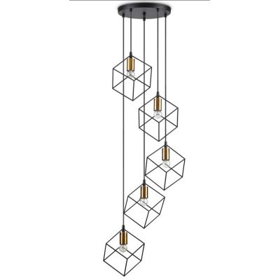 LAMPADARIO STILE VINTAGE CON 5 PENDENTI A GABBIA SOSPESI IN METALLO BIANCO E NERO CRISTALENSI - Cristalensi Shop Online
