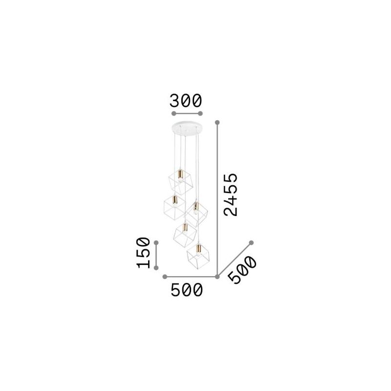 LAMPADARIO STILE VINTAGE CON 5 PENDENTI A GABBIA SOSPESI IN METALLO BIANCO E NERO CRISTALENSI - Cristalensi Shop Online