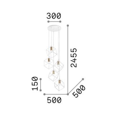 LAMPADARIO STILE VINTAGE CON 5 PENDENTI A GABBIA SOSPESI IN METALLO BIANCO E NERO CRISTALENSI - Cristalensi Shop Online