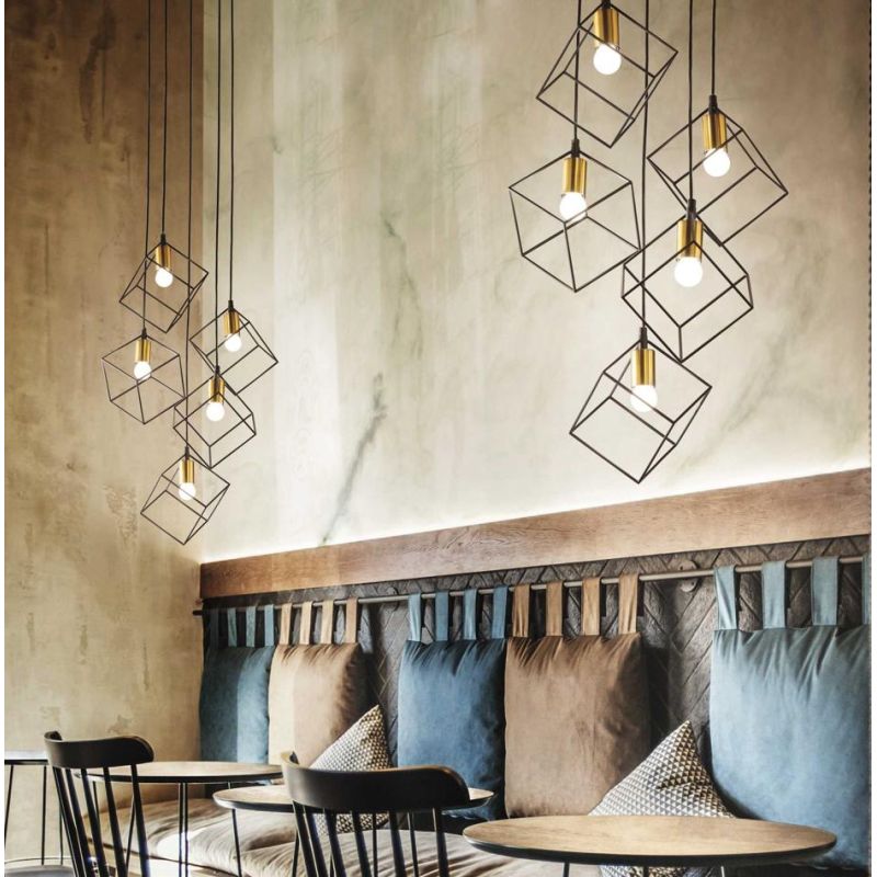 LAMPADARIO STILE VINTAGE CON 5 PENDENTI A GABBIA SOSPESI IN METALLO BIANCO E NERO CRISTALENSI - Cristalensi Shop Online