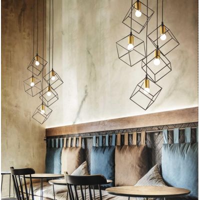 LAMPADARIO STILE VINTAGE CON 5 PENDENTI A GABBIA SOSPESI IN METALLO BIANCO E NERO CRISTALENSI - Cristalensi Shop Online