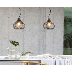 LAMPADARIO STILE VINTAGE IN 4 MISURE METALLO MARRONE EFFETTO METALLICO CON STRUTTURA APERTA ATTACCO E27 CRISTALENSI - Cristalens 2