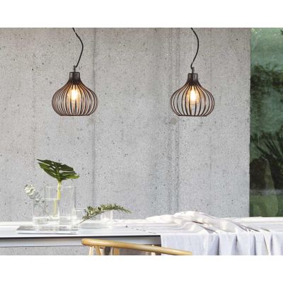 LAMPADARIO STILE VINTAGE IN 4 MISURE METALLO MARRONE EFFETTO METALLICO CON STRUTTURA APERTA ATTACCO E27 CRISTALENSI - Cristalens