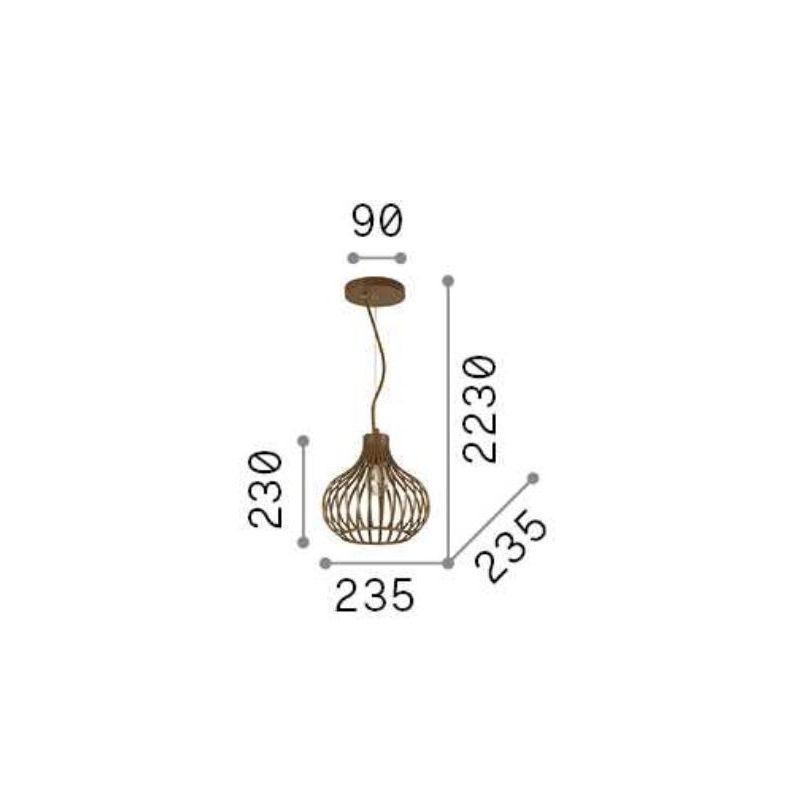 LAMPADARIO STILE VINTAGE IN 4 MISURE METALLO MARRONE EFFETTO METALLICO CON STRUTTURA APERTA ATTACCO E27 CRISTALENSI - Cristalens