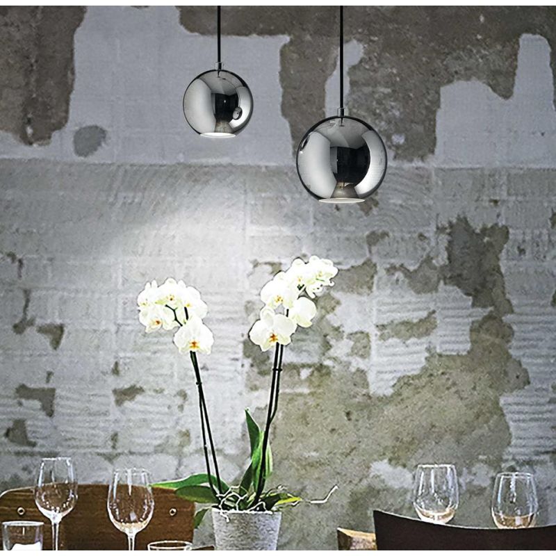 SOSPENSIONE SINGOLA DI FORMA SFERICA IN 2 MISURE METALLO BIANCO,CROMO O NERO LAMPADINA GU10 INCLUSA Ideal Lux - Cristalensi Shop