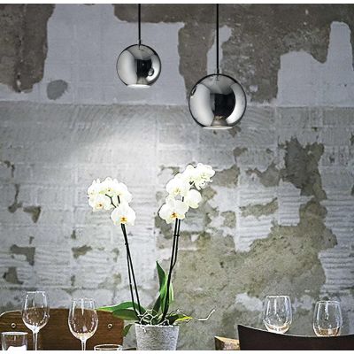 SOSPENSIONE SINGOLA DI FORMA SFERICA IN 2 MISURE METALLO BIANCO,CROMO O NERO LAMPADINA GU10 INCLUSA Ideal Lux - Cristalensi Shop