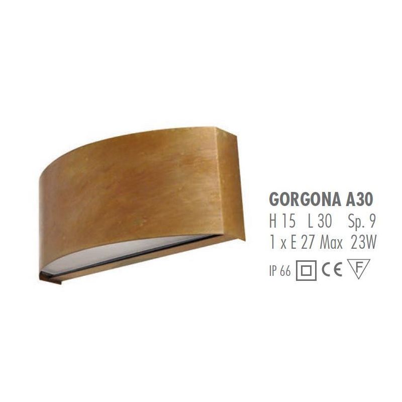 GORGONA APPLIQUE PER ESTERNO FASCIA OTTONE IP66 LUCE SOPRA SOTTO CRISTALENSI OTTONE - Cristalensi Shop Online