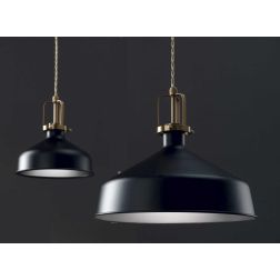 SOSPENSIONE SINGOLA VINTAGE 2 MISURE IN METALLO BIANCO O NERO CON GABBIA ORO LAMPADINA ATTACCO E27 CRISTALENSI - Cristalensi Sho
