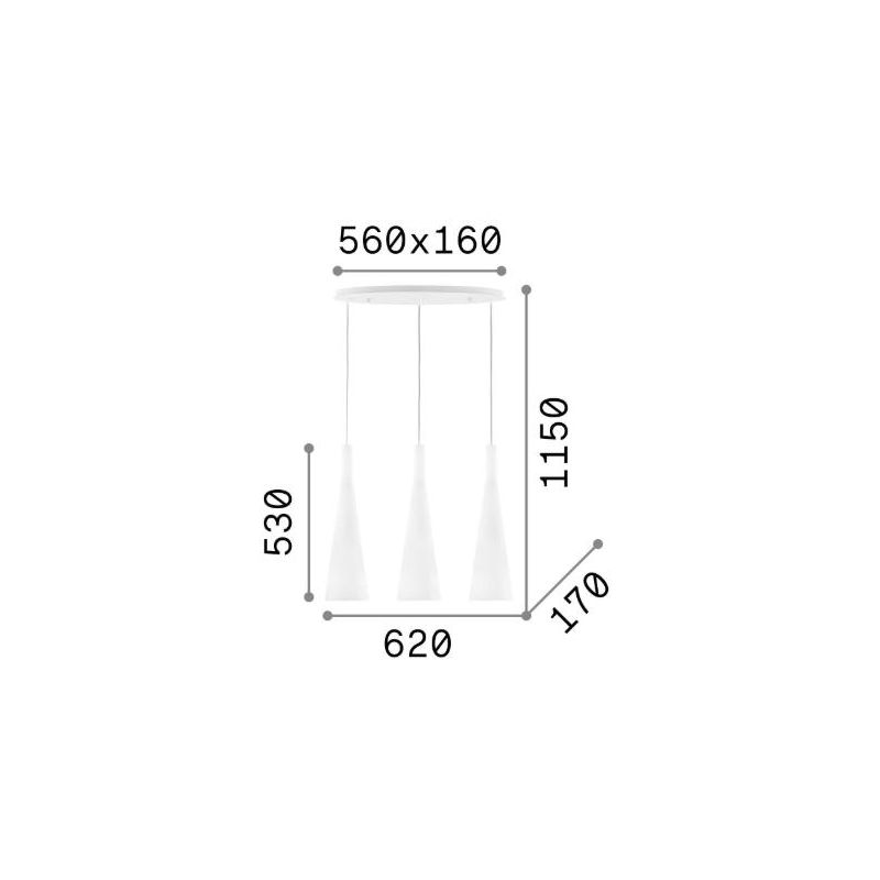LAMPADARIO A SOSPENSIONE CON 3 PUNTI LUCE MODERNO IN METALLO E VETRO SOFFIATO BIANCO CRISTALENSI - Cristalensi Shop Online