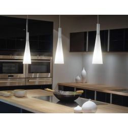 LAMPADARIO A SOSPENSIONE CON 3 PUNTI LUCE MODERNO IN METALLO E VETRO SOFFIATO BIANCO CRISTALENSI - Cristalensi Shop Online