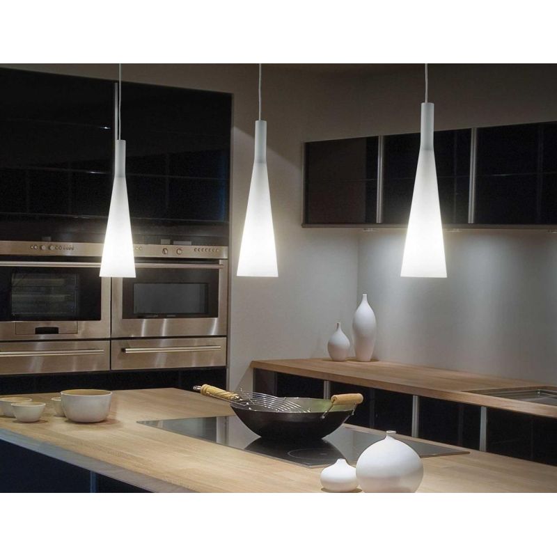 LAMPADARIO A SOSPENSIONE CON 3 PUNTI LUCE MODERNO IN METALLO E VETRO SOFFIATO BIANCO CRISTALENSI - Cristalensi Shop Online