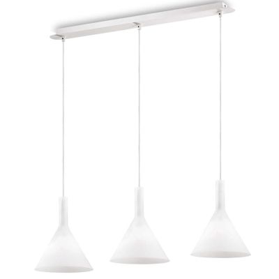 SOSPENSIONE A BINARIO CON 3 PUNTI LUCE DESIGN MODERNO IN VETRO SOFFIATO BIANCO CRISTALENSI - Cristalensi Shop Online