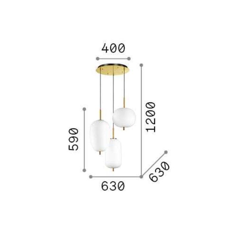 LAMPADARIO A SOSPENSIONE 3 LUCI MODERNO LED 50W LUCE 3000K IN METALLO ORO E DIFFUSORI BIANCHI CRISTALENSI - Cristalensi Shop Onl