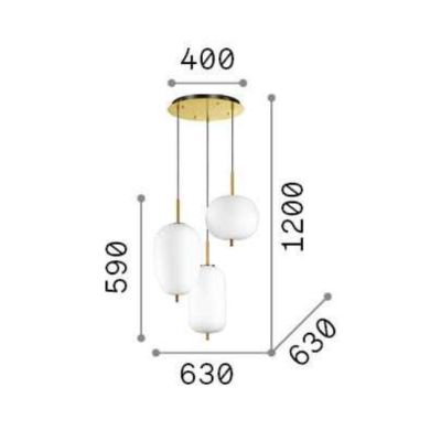 LAMPADARIO A SOSPENSIONE 3 LUCI MODERNO LED 50W LUCE 3000K IN METALLO ORO E DIFFUSORI BIANCHI CRISTALENSI - Cristalensi Shop Onl