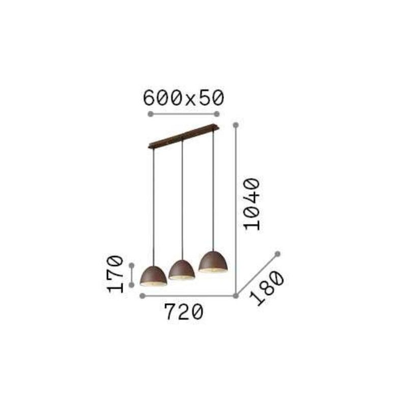 FOLK SOSPENSIONE 3 LUCI CON DIFFUSORI A CAMPANA IN METALLO FINITURA CAFFE LAMPADINE ATTACCO E27 Ideal Lux - Cristalensi Shop Onl