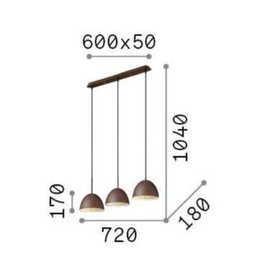 FOLK SOSPENSIONE 3 LUCI CON DIFFUSORI A CAMPANA IN METALLO FINITURA CAFFE LAMPADINE ATTACCO E27 Ideal Lux - Cristalensi Shop Onl