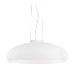 LAMPADARIO A SOSPENSIONE IN VETRO BIANCO SOFFIATO D49 CM MODERNO LAMPADINA ATTACCO E27 CRISTALENSI - Cristalensi Shop Online 2
