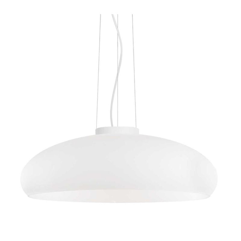 LAMPADARIO A SOSPENSIONE IN VETRO BIANCO SOFFIATO D49 CM MODERNO LAMPADINA ATTACCO E27 CRISTALENSI - Cristalensi Shop Online
