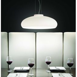 LAMPADARIO A SOSPENSIONE IN VETRO BIANCO SOFFIATO D49 CM MODERNO LAMPADINA ATTACCO E27 CRISTALENSI - Cristalensi Shop Online