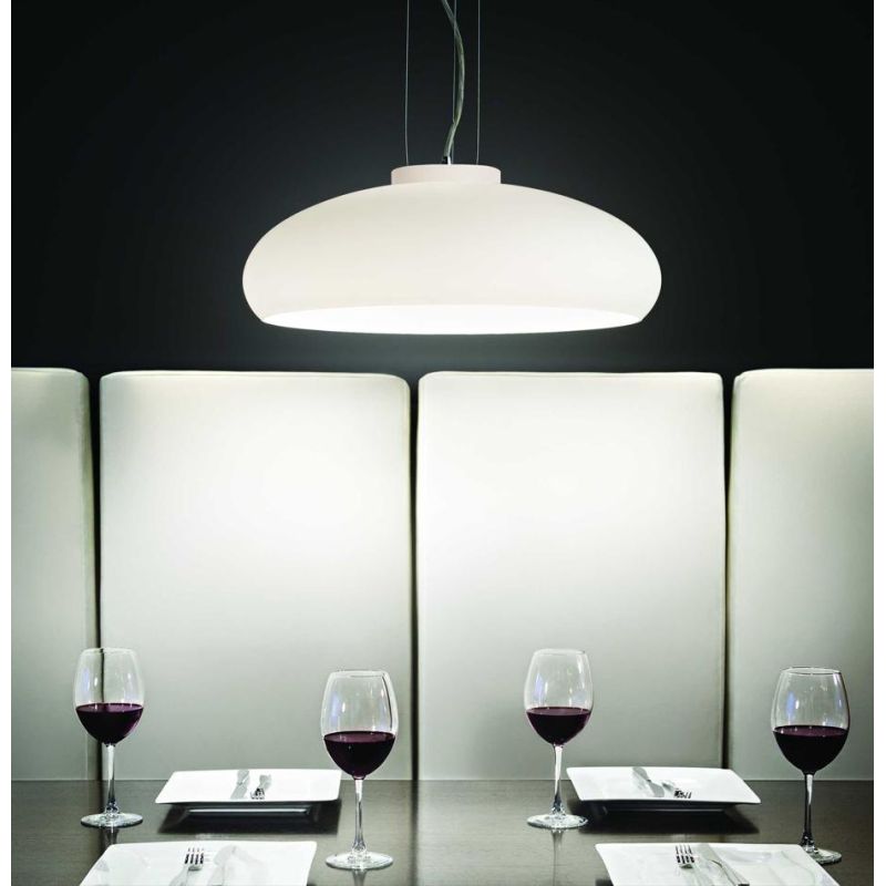 LAMPADARIO A SOSPENSIONE IN VETRO BIANCO SOFFIATO D49 CM MODERNO LAMPADINA ATTACCO E27 CRISTALENSI - Cristalensi Shop Online