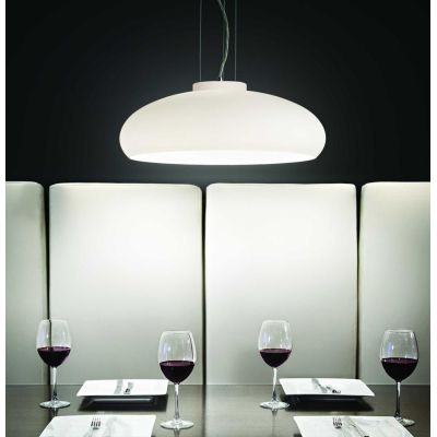 LAMPADARIO A SOSPENSIONE IN VETRO BIANCO SOFFIATO D49 CM MODERNO LAMPADINA ATTACCO E27 CRISTALENSI - Cristalensi Shop Online